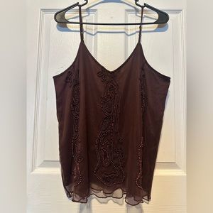 BKE beaded brown vneck cami size large